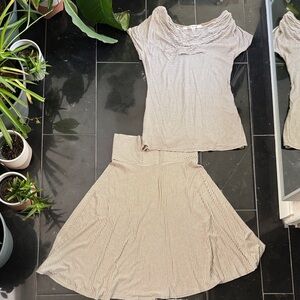 Max Studio Two-Piece Striped Dress in white and tan